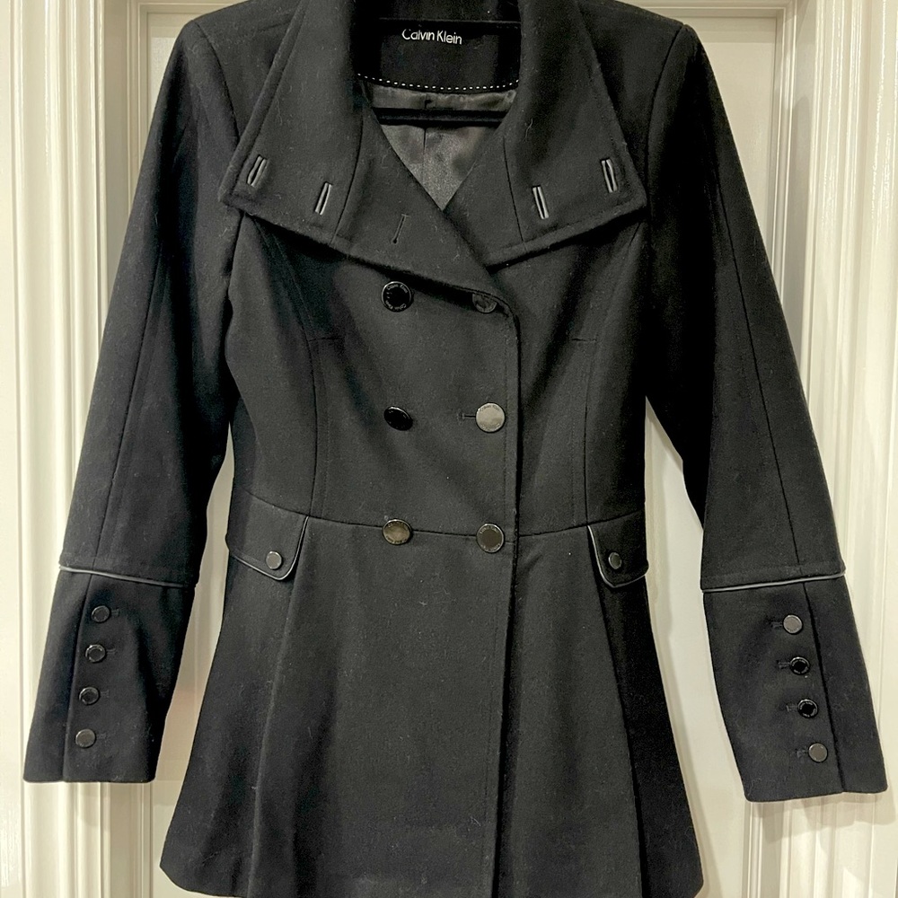 CALVIN KLEIN PLEAT PEPLUM WOOL COAT